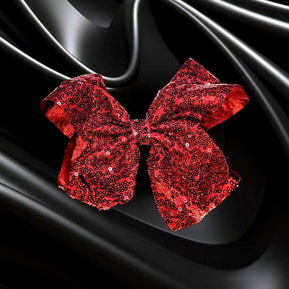 🌲10/$20. New Red Sequin Hair Bow. 7" - Picture 3 of 8